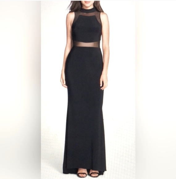 Betsy & Adam Elegant Sleeveless Mock Neck Illusion Gown w/ Train Hem - Size 10 - Picture 1 of 13